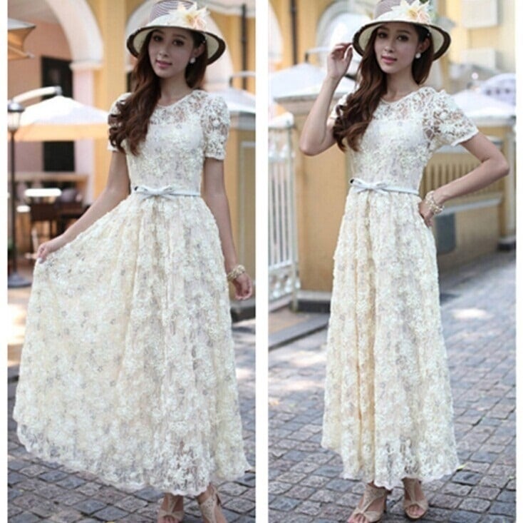 ヘビー刺繍入り花柄レースのドレスのスカートの00259