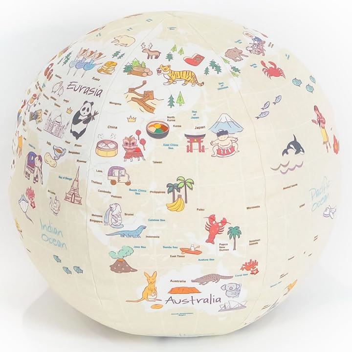 テレット ぎゅっと抱きしめられる地球儀 Sサイズ アンティーク ベージュ系英語 クッション Made in JAPAN(ベージュ（ブラウン）, Sサイズ (直径約25cm ）)