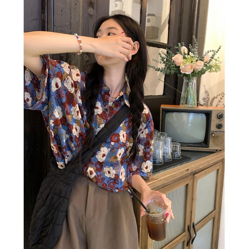 夏のレトロシャツ半袖トップスユニークシャツ 今っぽシアーシャツ