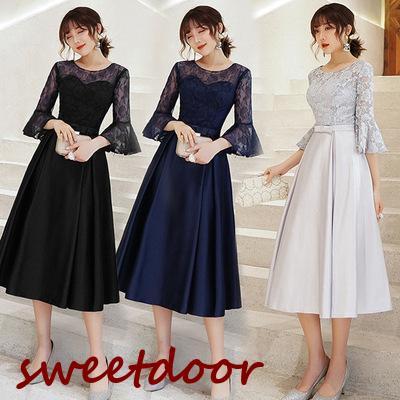 パーティードレス 結婚式 服装 ドレス ワンピース 20代 10代 40代 30代 nakフォーマルドレス 50代 女性 冬 赤 お呼ばれ 母親 親族 袖あり フォーマルワンピース