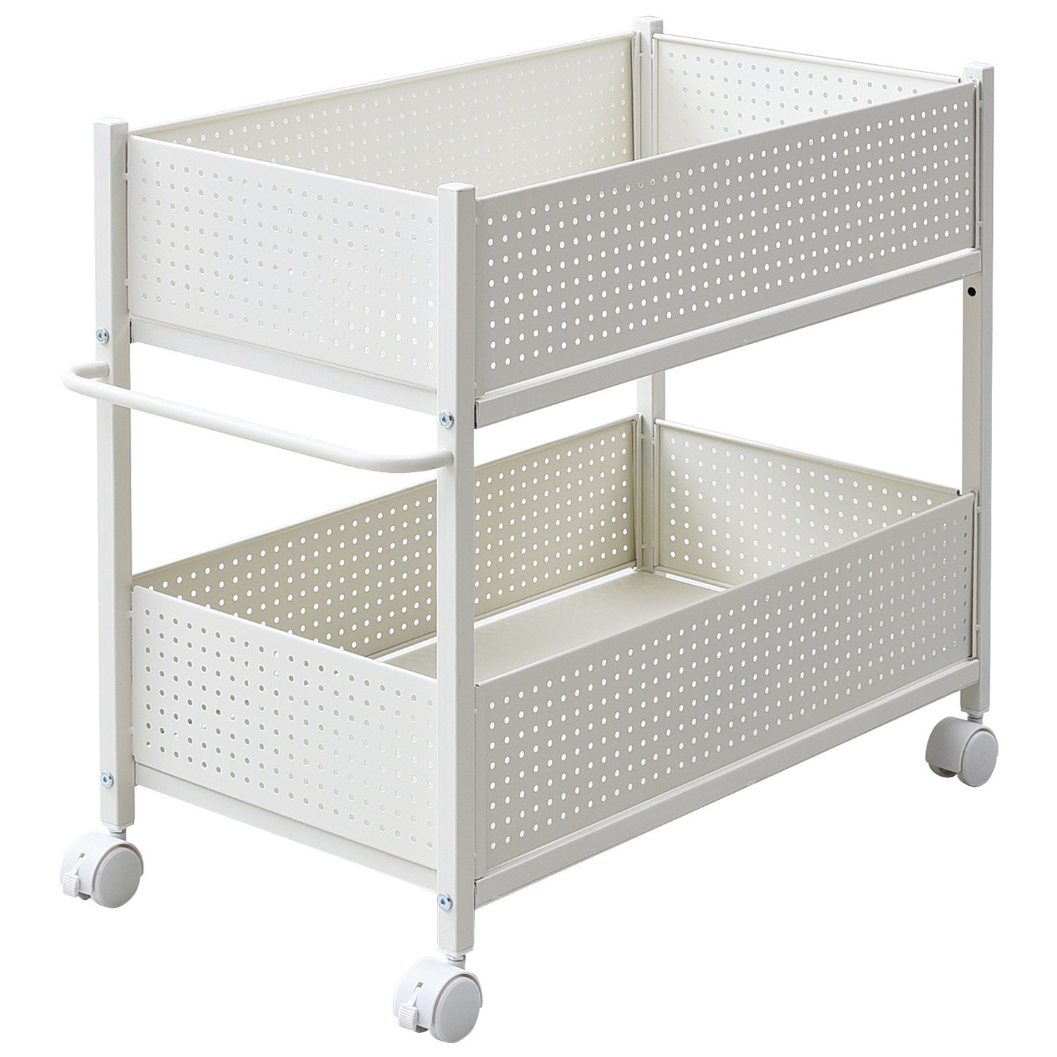 山善(YAMAZEN) 押入れ(クローゼット)収納 ラック 幅38×奥行75×高さ64.5cm 取っ手 ストッパー付きキャスター 上段下段かご 横板が取り外せる 組立品 ホワイト/ホワイト OPR-7