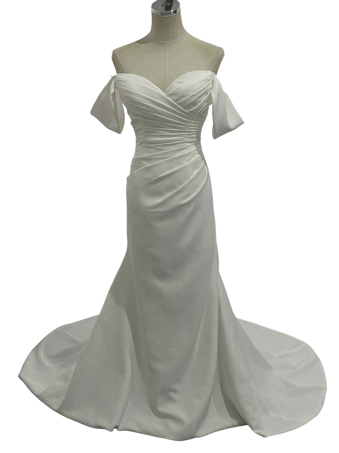 ウェディングドレス オフショルダー マーメイド くるみボタンファスナー トレーン　 結婚式