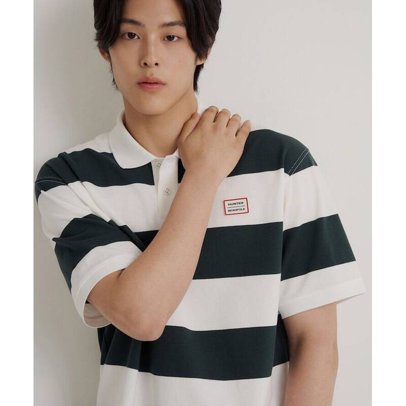 BEANPOLE MEN [HUNTER] ボールドストライプ ラグビーTシャツ グリーン BC6642K26M 423040