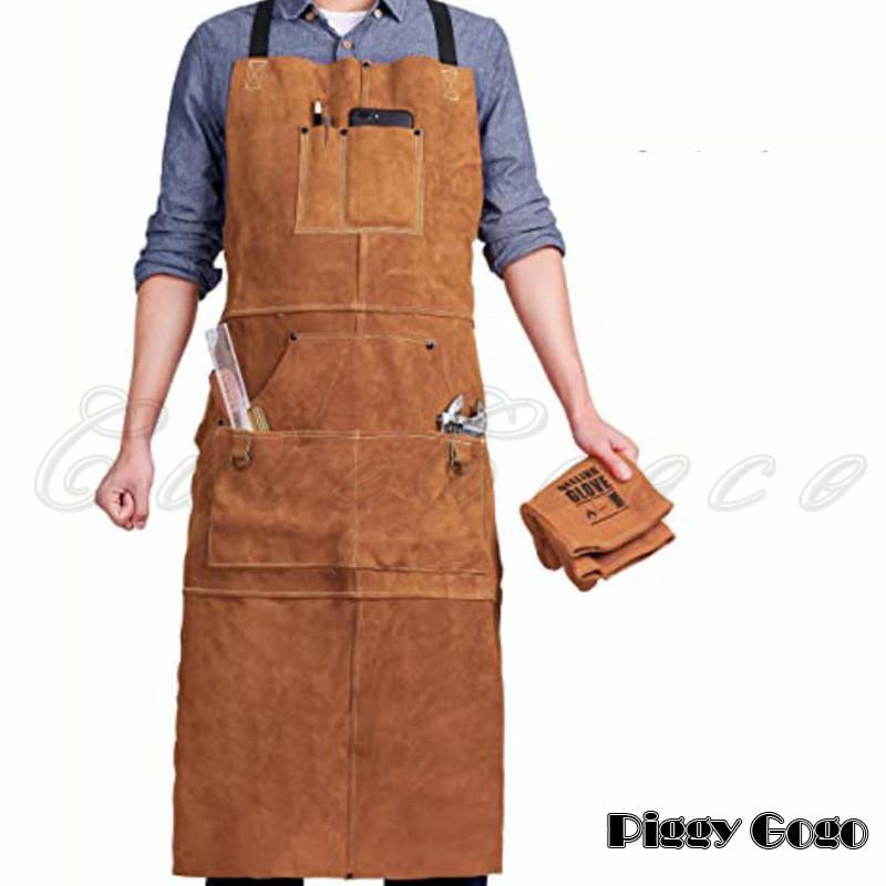 ロング エプロン メンズ 大きいサイズ おしゃれ　ポケット付き 撥水加工 かぶり 保育士 介護士 仕事　園丁　木工　作業用