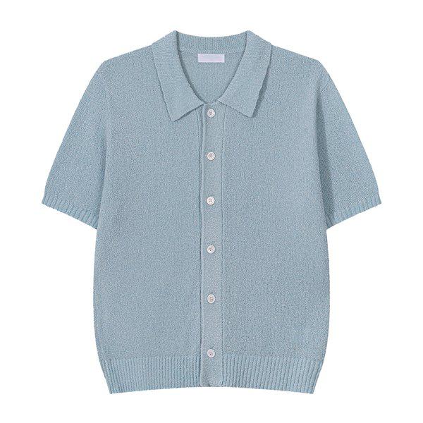 メンズシームレスブークルボカシカラーネック半袖カーディガンGN-KNH-Q009