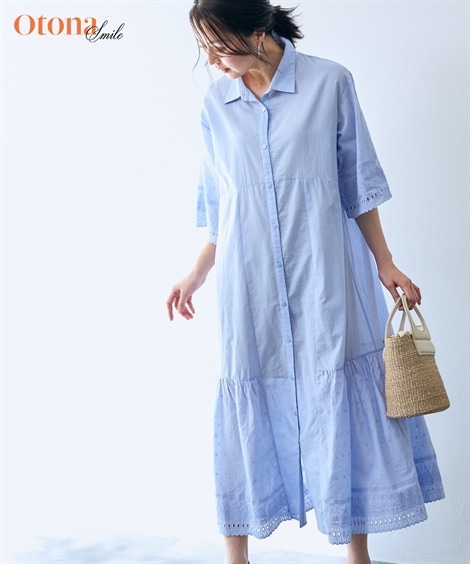 ロングマキシ丈/半袖 レース使いワンピース OtonaSMILE