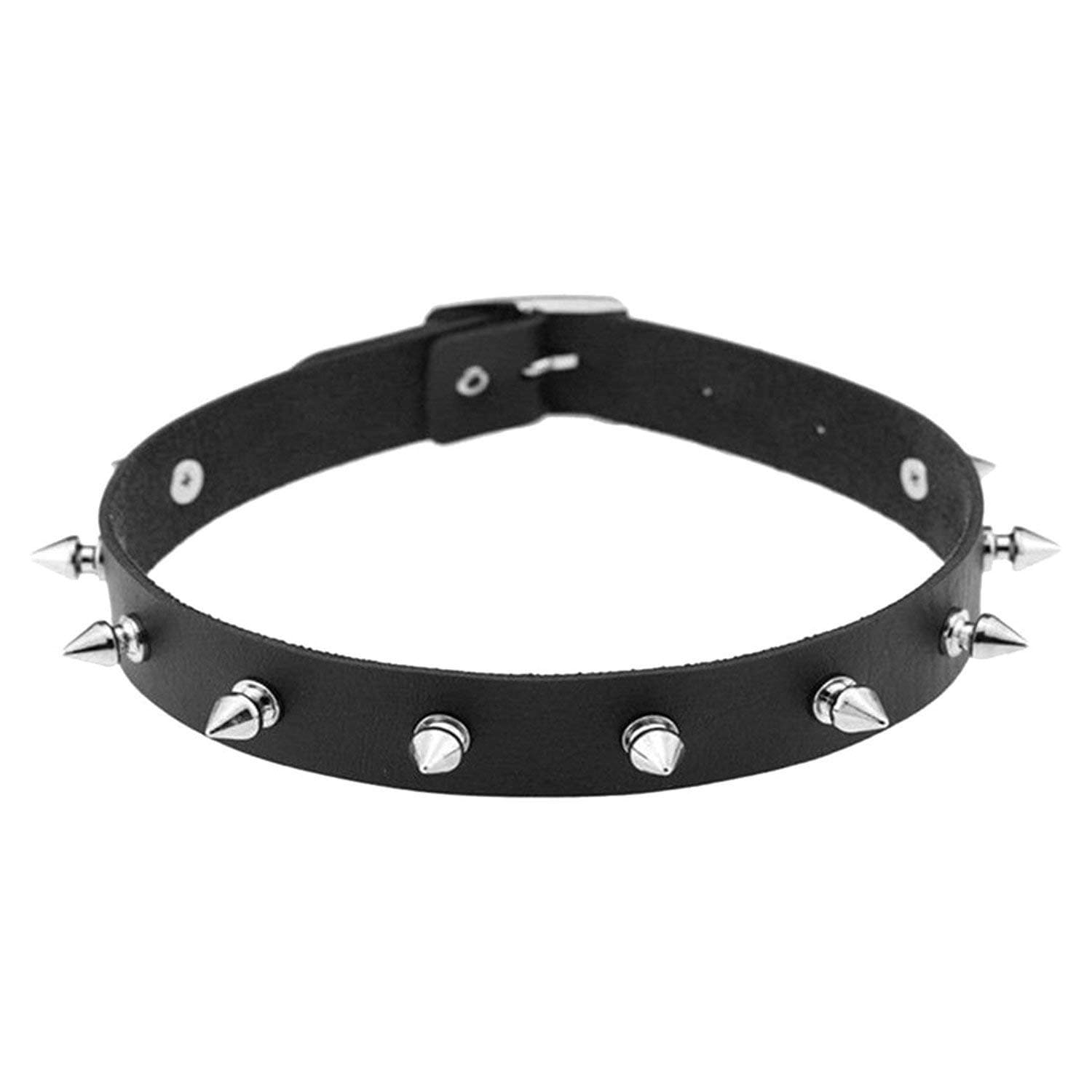 Jewelry 女性のレトロなパンクPUスパイクリベットバックルの首輪ゴシックチョーカーチャームネックレス