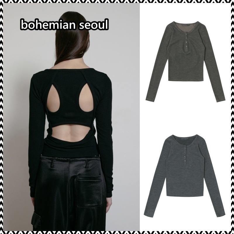 bohemian seoul BACK HOLE RIBBED TOP
