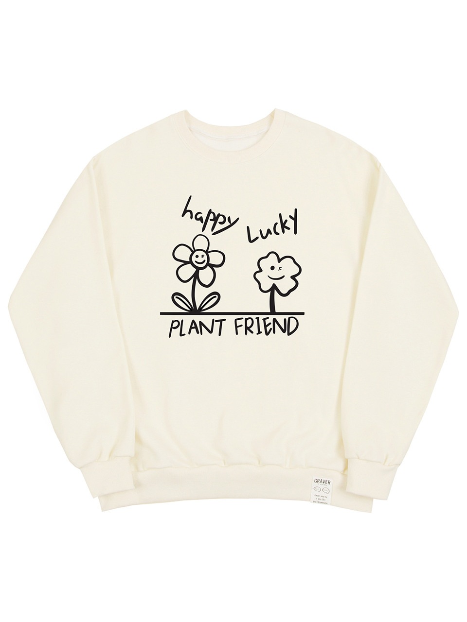 グレイバードローイングハッピーラッキースマイルスウェットシャツクリーム