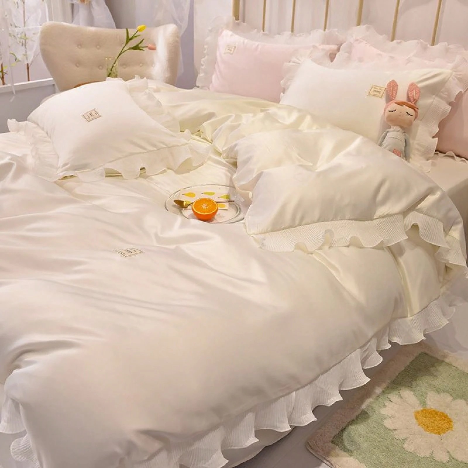 韓国風レース洗浄アイスシルク 4 点セット夏の裸睡眠ライト高級 4 点セットキルトカバーシートスタイルシルキー 3 点セット