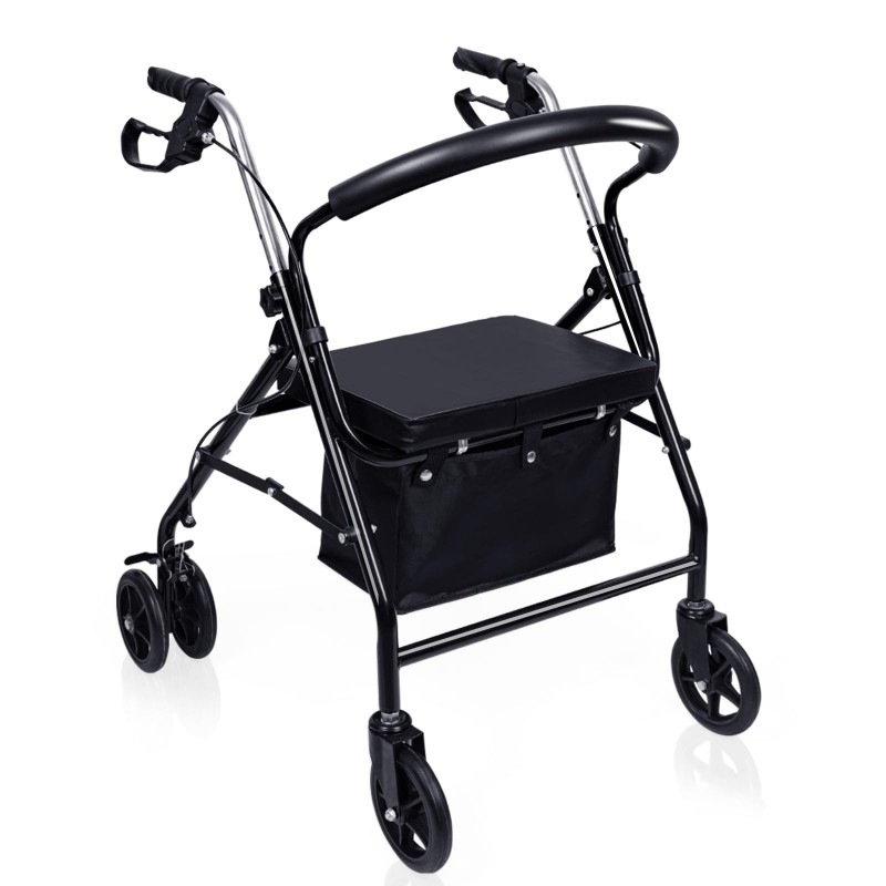 Heinalous　シルバーカー 高齢者用 歩行器 軽量コンパクト 手押し車 室内室外兼用 ブレーキロック＆高さ調節可 座席付き 歩行補助カート 折りたたみ式 組立簡単 おしゃれな歩行器 ブラック