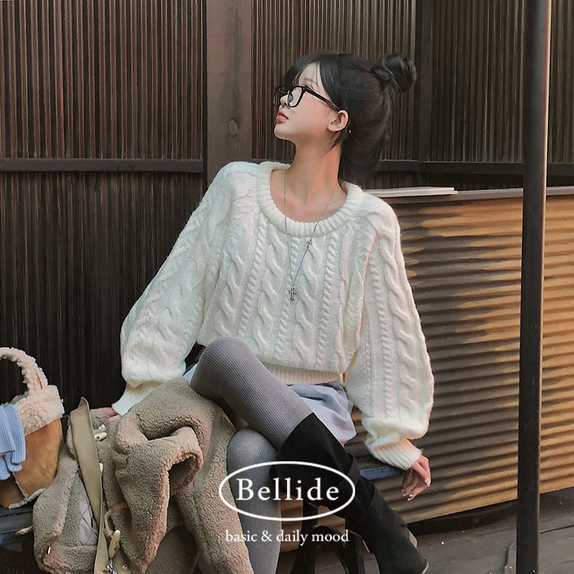 [BELLIDE MADE] ふんわりケーブルラウンドニット nt1292