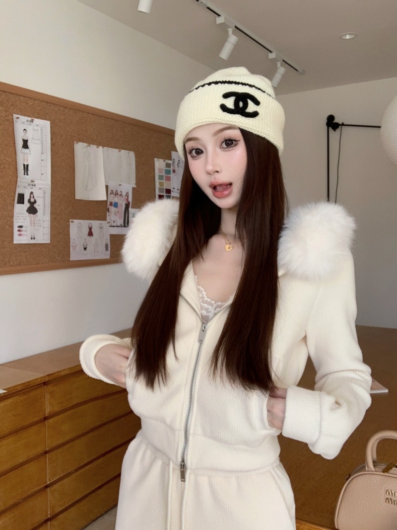 25 韓国風 防寒 暖かい アウター×パンツかわいいレディース無地フード付き 長袖 ショート丈 タイトセットパーカーフーディーブルサイズトップスカジュアルファッション系袖アップシルエット
