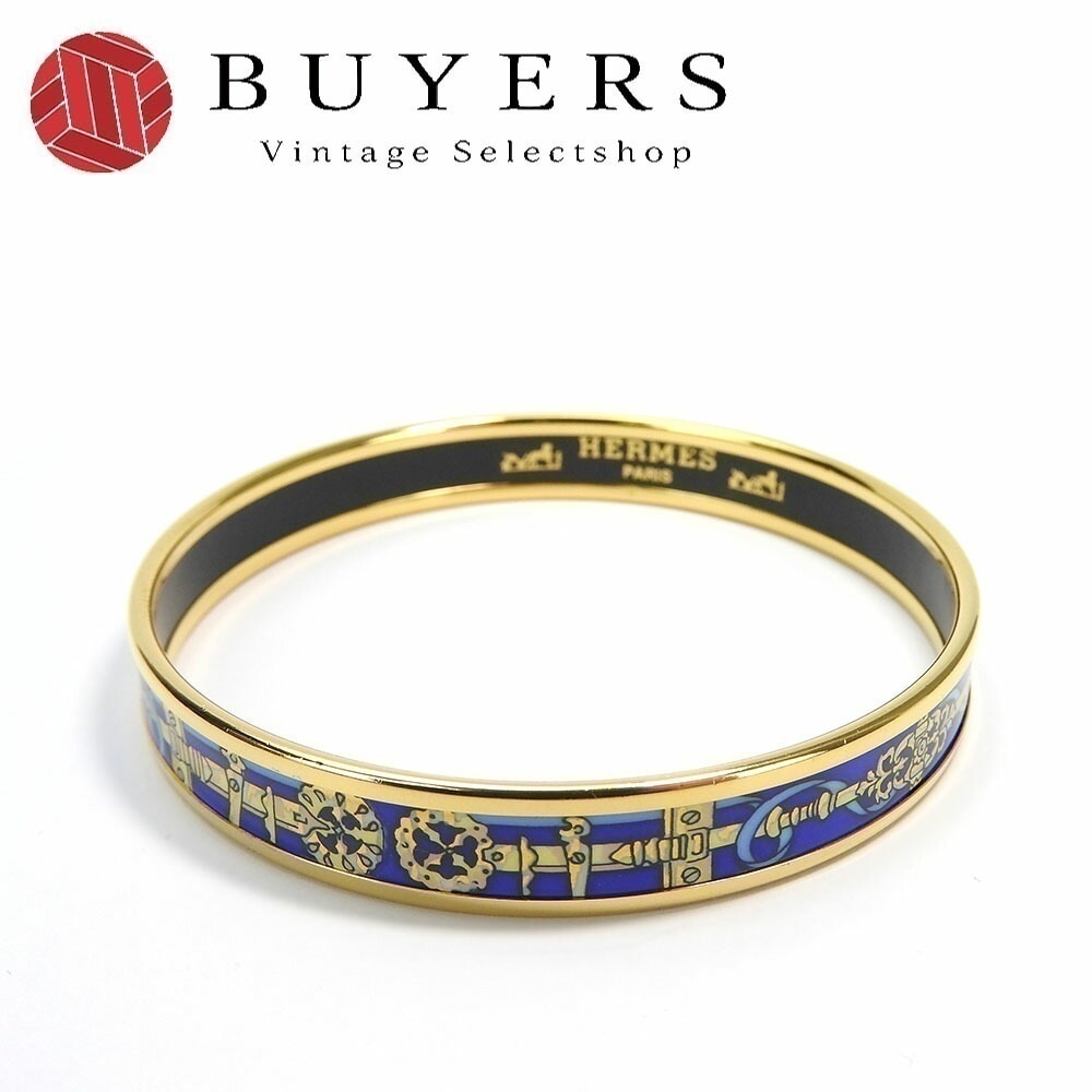 中古エルメス エマイユ バングル ブレスレット アクセサリー ジュエリー 小物 七宝焼き メッキ GP ゴールド ブルー レディース 女性 hermes bangle accessories gold
