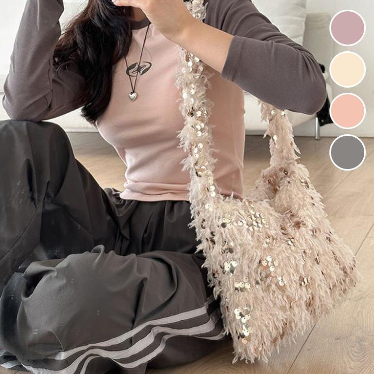 【夏セール！】スパンコール シャギー ワンハンドルバッグ 大人かわいい 2024春夏新作【akb312-130】【予約販売：15-20日】60込