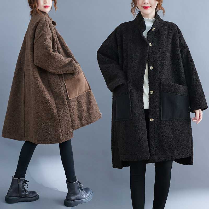 作登場レディース秋冬アウタージャケット長袖無地ポケットプードルファー大きい秋冬防寒大人厚体型カバー 5,814円