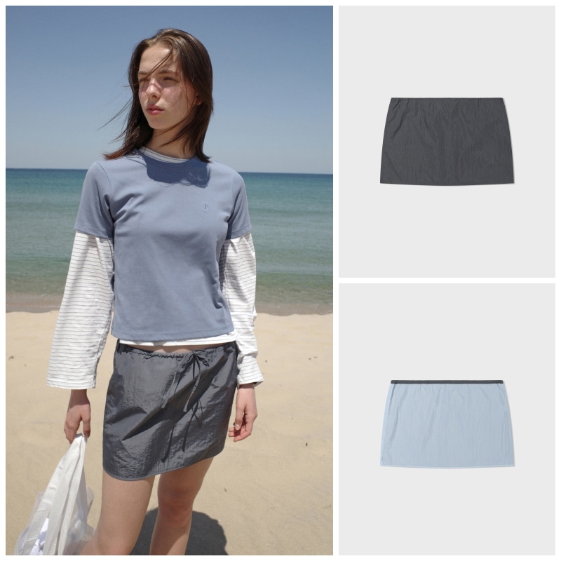 【LOW CLASSIC】 LAYERED REVERSIBLE MINI SKIRT : BLUE CHARCOAL