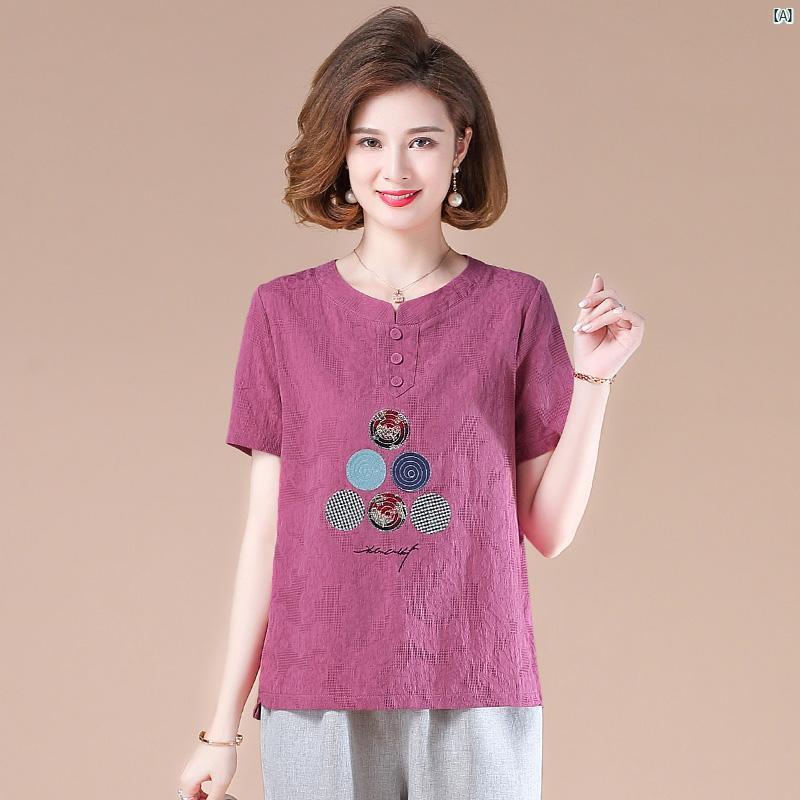 夏 コットン 麻 スーツ 服 レディース 半袖 Tシャツ トップ