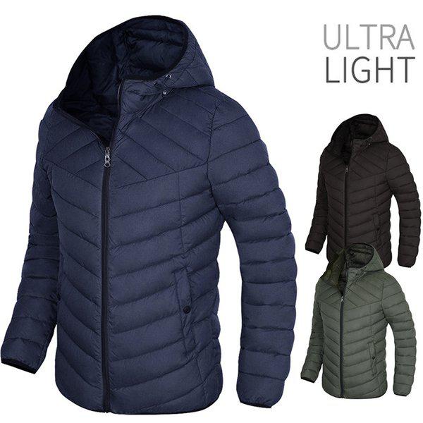 ベーシックフード付きジップアップ軽量パディングジャンパー冬ジャケットトレーニング