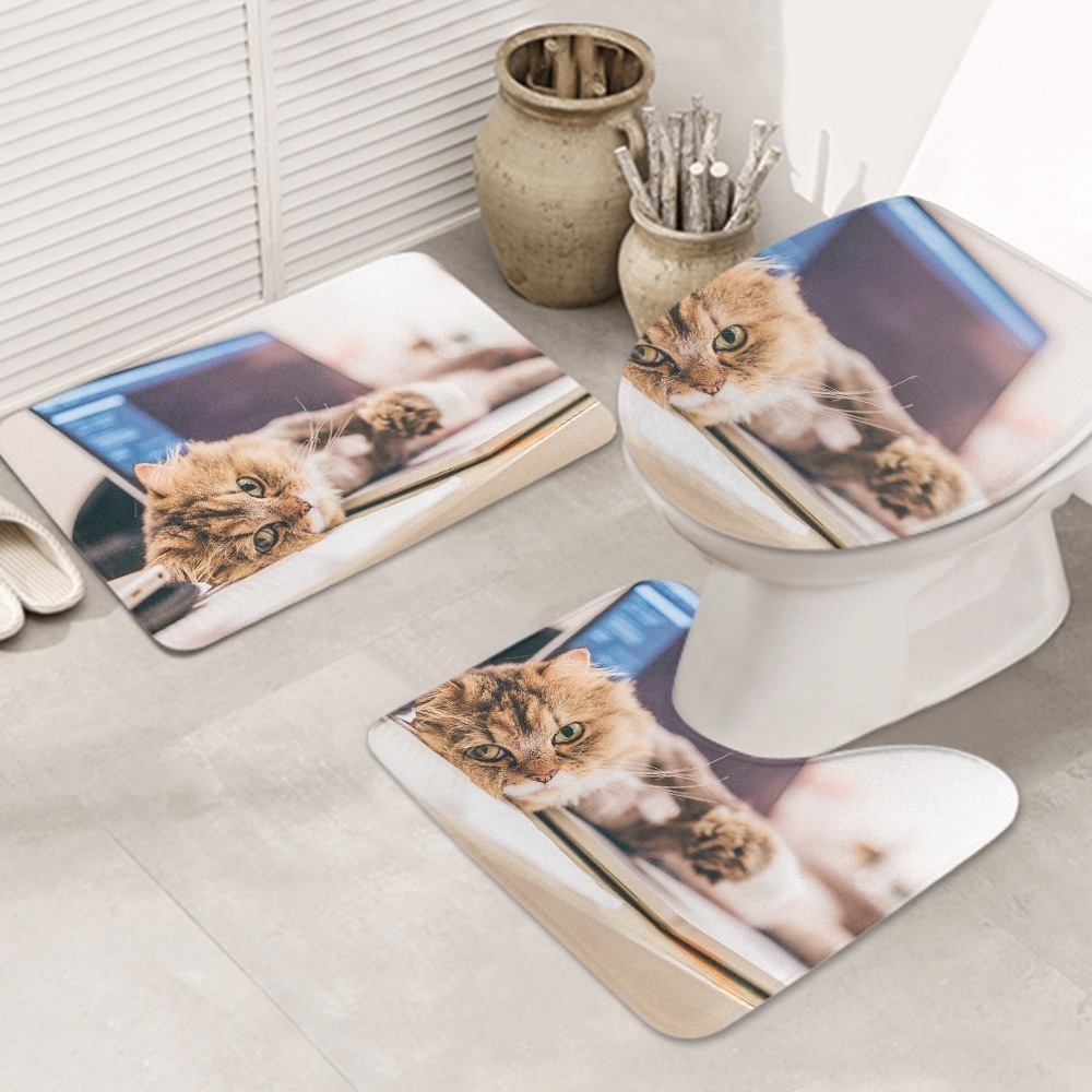 3ピースバスラグセット cat-lie-down-cute お手入れが簡単 ノンスリップ 耐久性