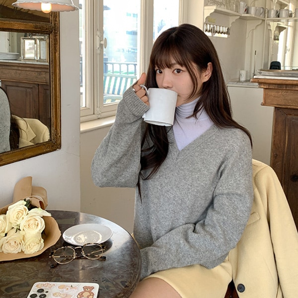 Vネックニットトップス スウェット nt4723