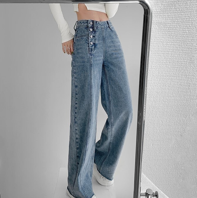 ボトムス パンツ Gパン ズボン ワイドパンツ バギーパンツ ロング ロング丈 ポケット ハイウエスト デニム ブルーデニム かっこいい 個性的 ブルー こなれ感 ラフ ルーズ ゆったり