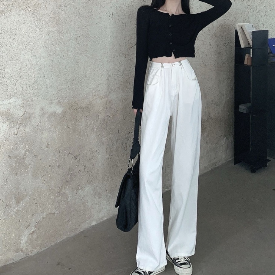 ボトムス パンツ ワイド デニム ハイウエスト ホワイト ブラック ボーイッシュ クール かわいい 大人可愛い きれいめ シンプル カジュアル 上品 おしゃれ 主役級 存在感 春 夏 秋 冬 個性的