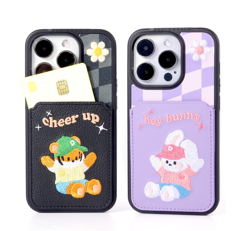 レトロ 刺繍 ポケット iPhone ケース 韓国 スマホケース