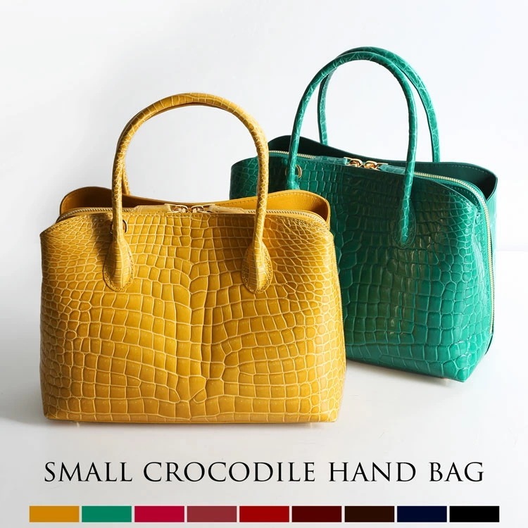 スモール クロコダイル シャイニング 加工 ハンドバッグ 2way ポロサス レディース 保証書 付き 手提げバッグ スモールクロコダイ センター取り バッグ 本革 高級 上質 ショルダーバッグ 2W