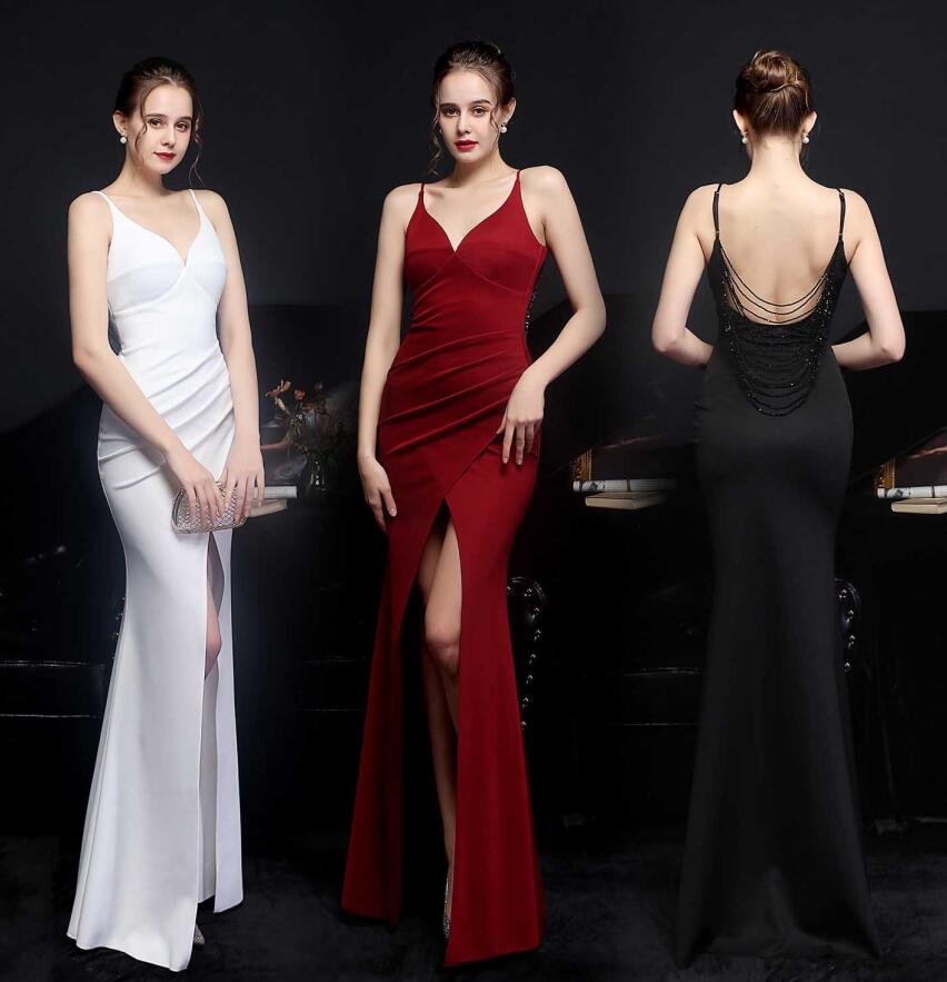 背中見せ キャミソール ワンピース レディース Vネック イブニングドレス マーメイド パーティードレス 大きいサイズ 無地 スリット入り ロングドレス 演奏会用ドレス フォーマルドレス キャバドレス