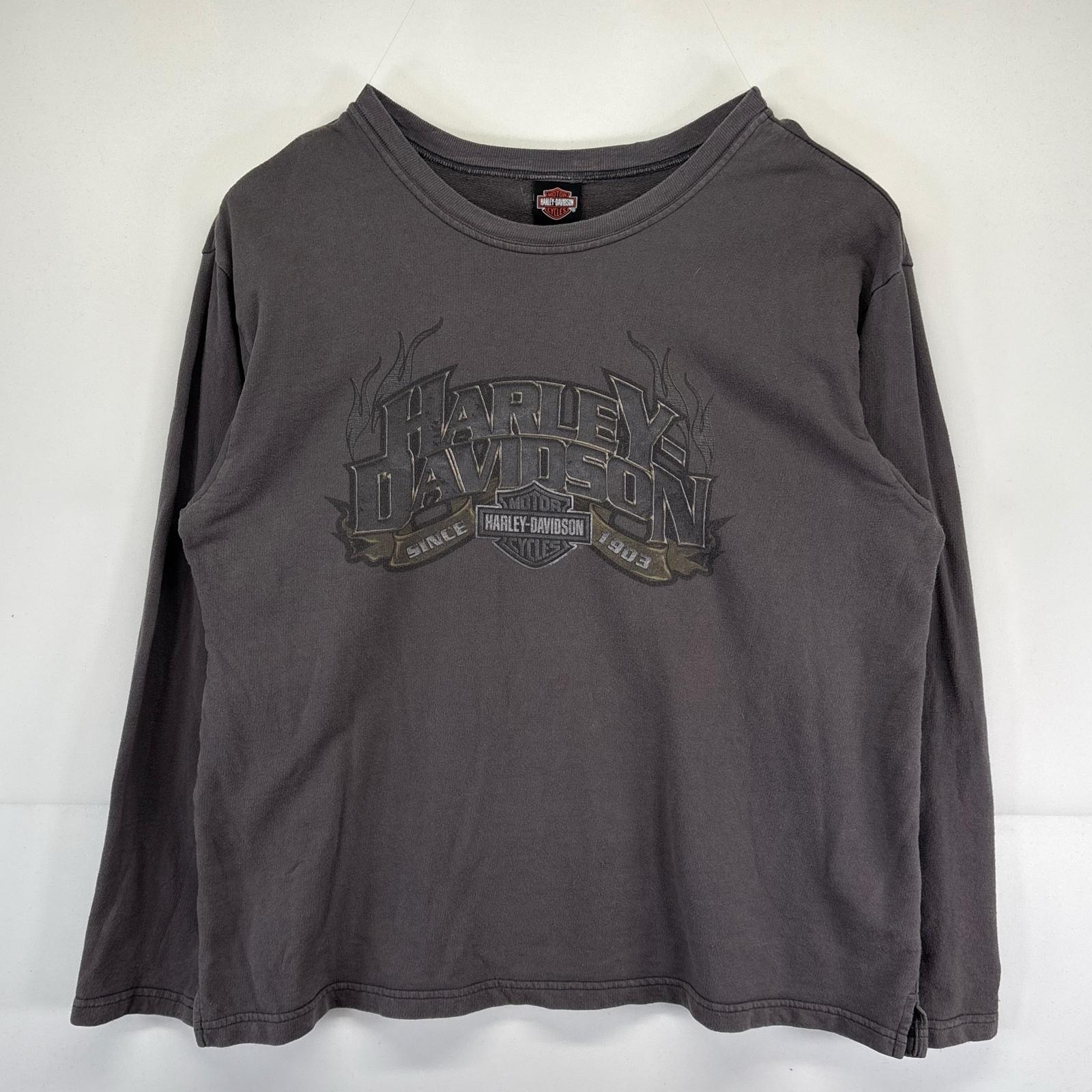 古着 USA製 長袖Tシャツ 大きいサイズ ロゴプリントデザイン バイク XL グレー系 メンズ