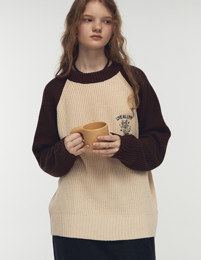 ホッピー ラグラン ブロック ニット Brown　UNISEX