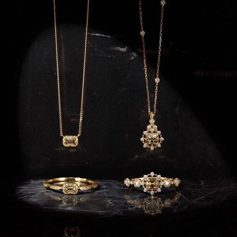 日本式軽豪华22クリスマス金s925シルバーゴールドメキ沢しずく雪花角ドリル茶色ジルコーネックス指轮