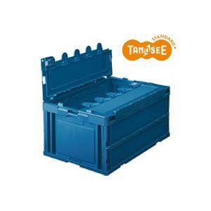 （まとめ）TANOSEE 折りたたみコンテナ 50L ダークブルー フタ付 10台