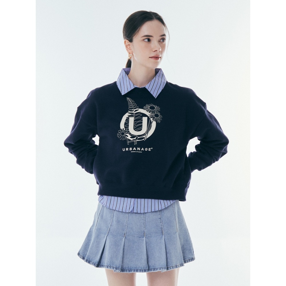 URBANAGEフラワーWマンツーマンネイビー