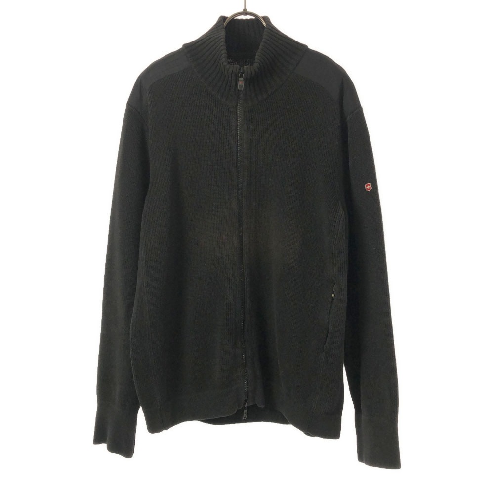長袖 コットンニット ジップジャケット L ブラック メンズ