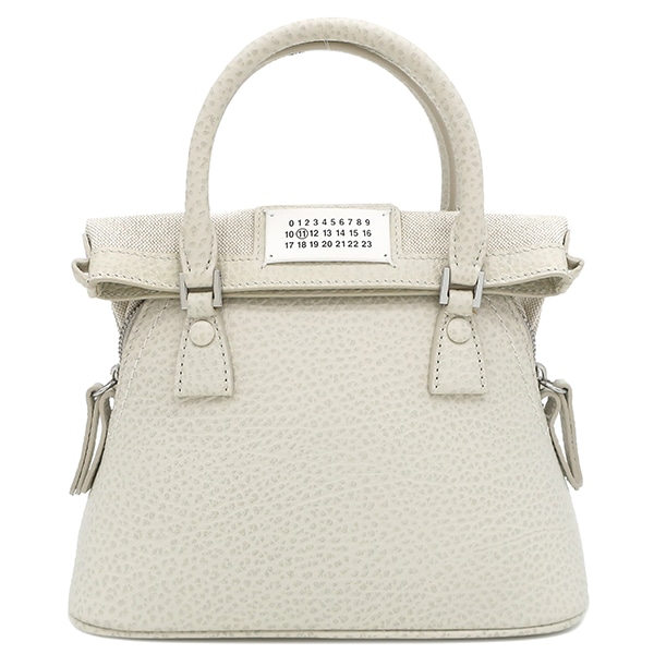 メゾン マルタン マルジェラ MAISON MARTIN MARGIELA 2WAYバッグ 5AC ファイブ エーシーマイクロ コットン グレイニーカーフレザー ライトグレー シルバー金具 白 ショル