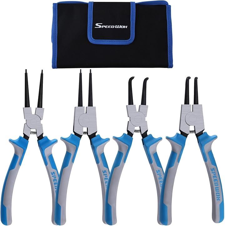 4本組 スナップリングプライヤー 穴用 軸用 セット 穴用スナップリングプライヤー 軸用スナップリングプライヤー 精密スナップリングプライヤー 直爪 曲爪(ブルー ＆ グレー) 5,080円