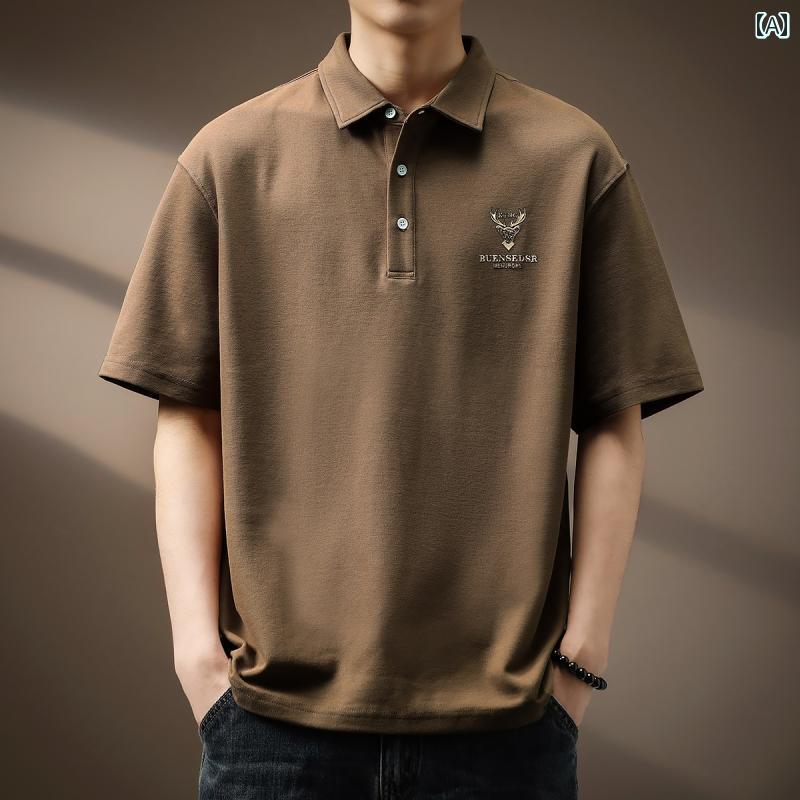 ポロシャツ 高級感 アメリカン シンプル 半袖 Tシャツ メンズ 夏 ビジネス カジュアル ウォッシュド 都会的 レジャー 綿 男性用