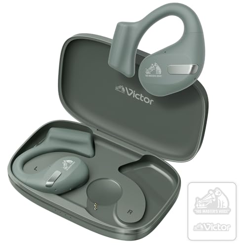 JVCケンウッド Victor HA-NP50T-GA ワイヤレスイヤホン Bluetooth オープンイヤー 耳をふさがない ながら聴き マルチポイント 耳掛け 最大38時間再生 マイク付き セージ