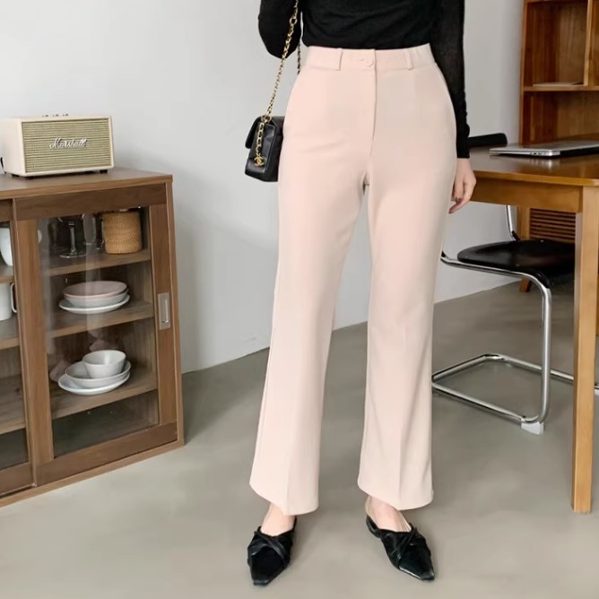 パンツ ボトムス ロングパンツ ロング 9分丈 ワイド 裾ワイド ブーツカット センタープレス ファスナー ポケット 前開き コンサバ きれいめ シンプル カジュアル 上品 かっこいい レトロ