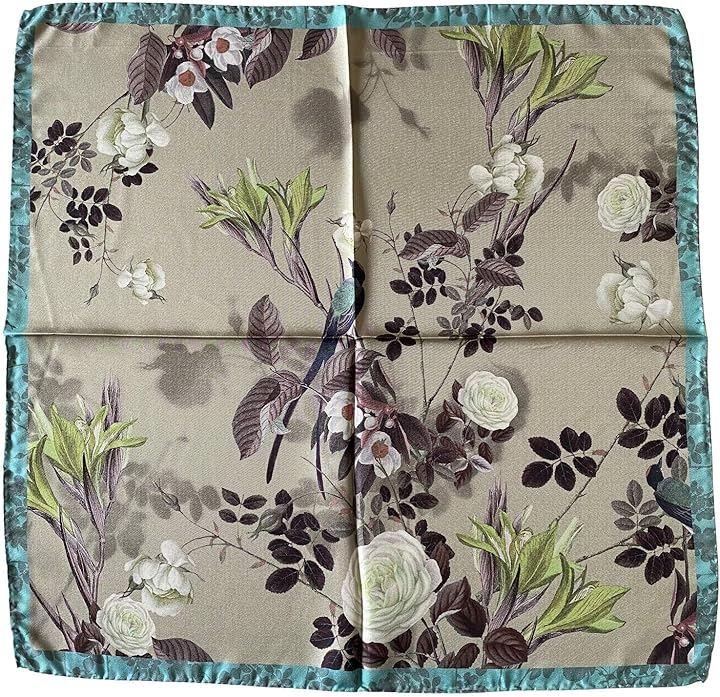 シルク スカーフ 小判 50 正方形 シルク100% イタリア製 コモ バード ベージュ( バード ベージュ, Free Size)