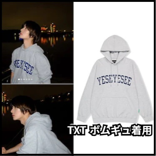[TXT ボムギュ着用]Arch Logo Hoodie Grey/男女共用/ カップルルック/ 長袖 Tシャツ/フード/フードtシャツ