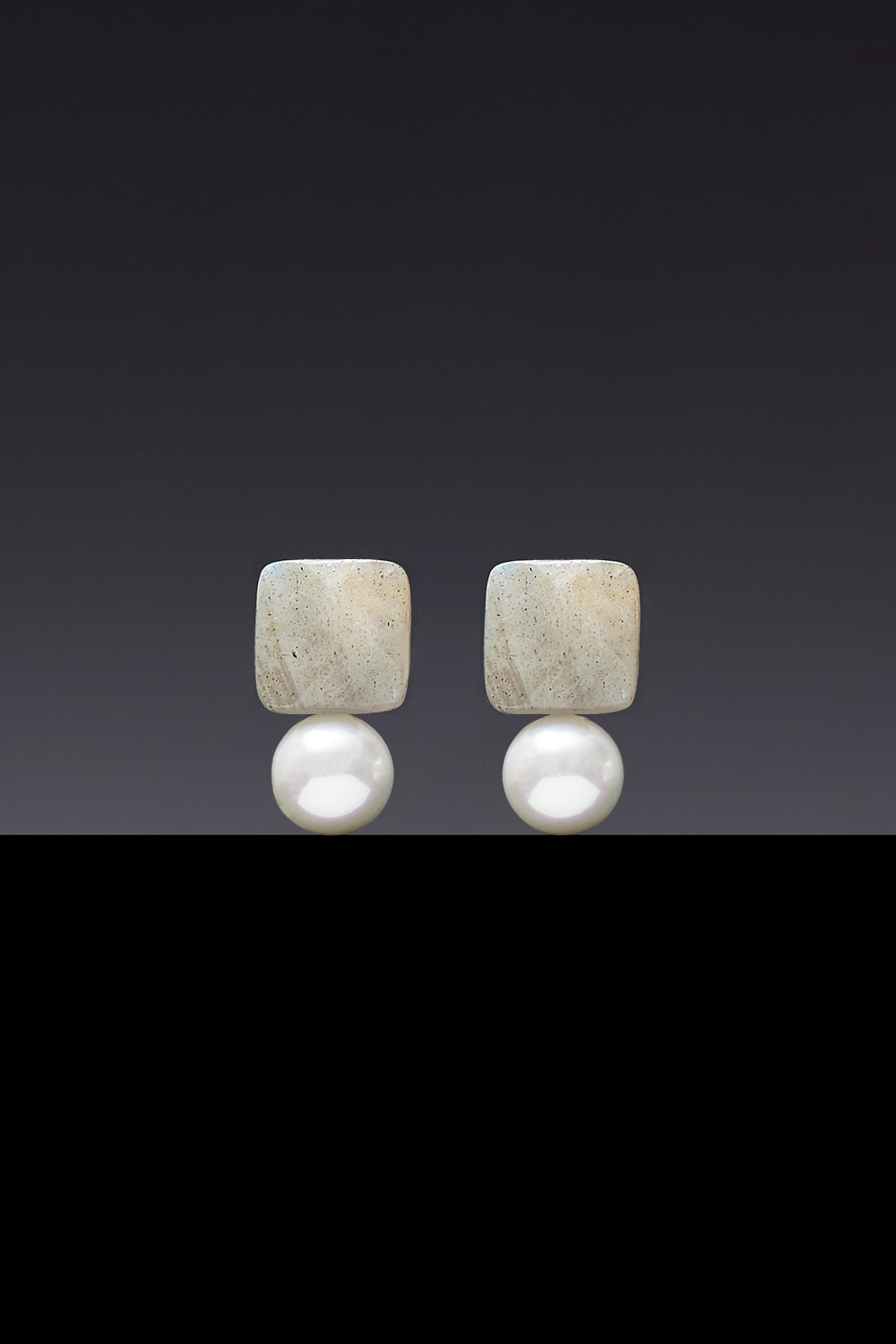 [HAZINA] Labradorite White Pearl Earrings 8mm [Option-ｱﾍﾂ Earclip]