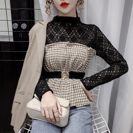 トップス デート シャツ ブラウス カットソー 袖あり 長袖 スリム タイト 細身 レース かわいい 大人可愛い きれいめ シンプル カジュアル 大人 上品 おしゃれ お洒落 主役級 存在感 春 秋