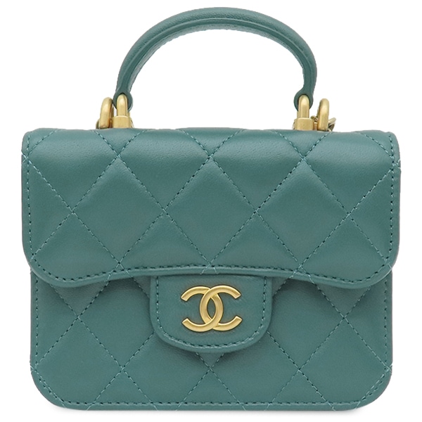 シャネル CHANEL 2WAYバッグ トップハンドル ミニショルダー ラムスキン グリーン マットゴールド金具 緑 チェーン クラッチ AP2200 31****** 【保存袋】【中古】
