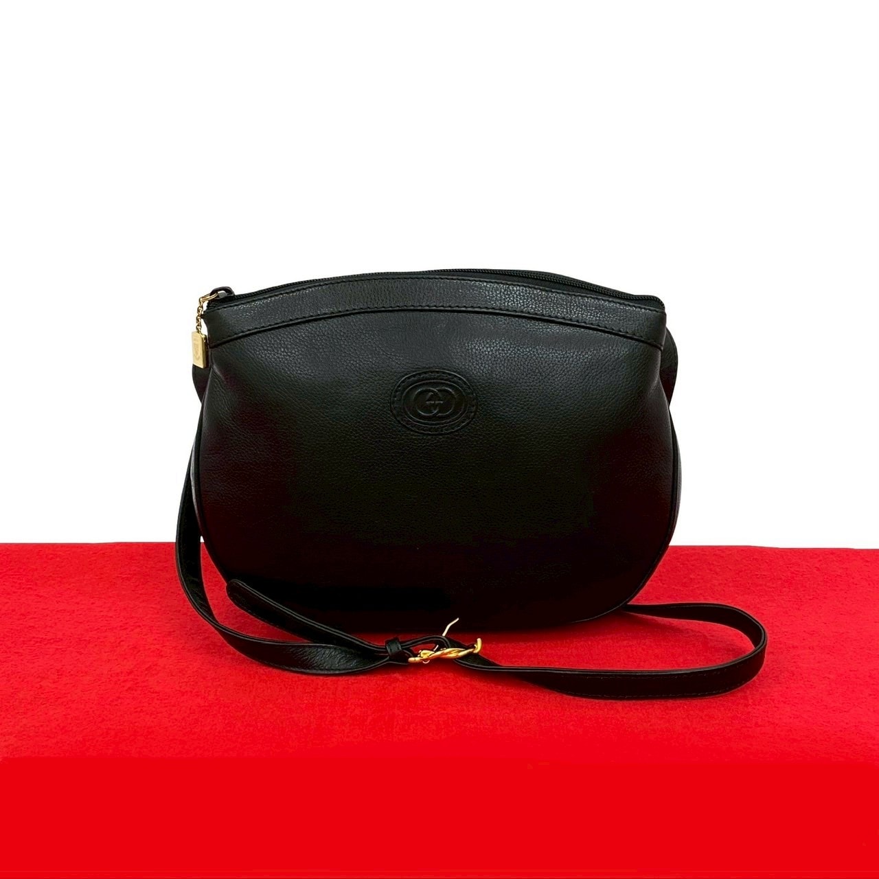 ヴィンテージ GG ロゴショルダーバッグ レザー ブラック 01-10