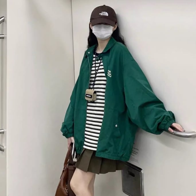 ユニセックス アウター ジャケット ミディアム丈 長袖 襟付き ファスナー ポケット 前開き かわいい 大人可愛い シンプル カジュアル おしゃれ レトロ こなれ感 ラフ メンズライク ボーイッシュ