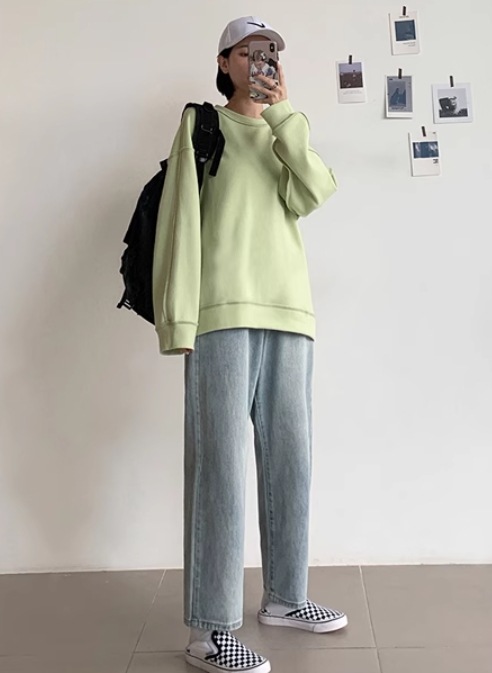 レディース トップス プルオーバー トレーナー 長袖 Uネック ラウンドネック シンプル カジュアル かっこいい ラフ ボーイッシュ スポーティー 無地 春 秋 冬 学生 お出かけ アウトドア