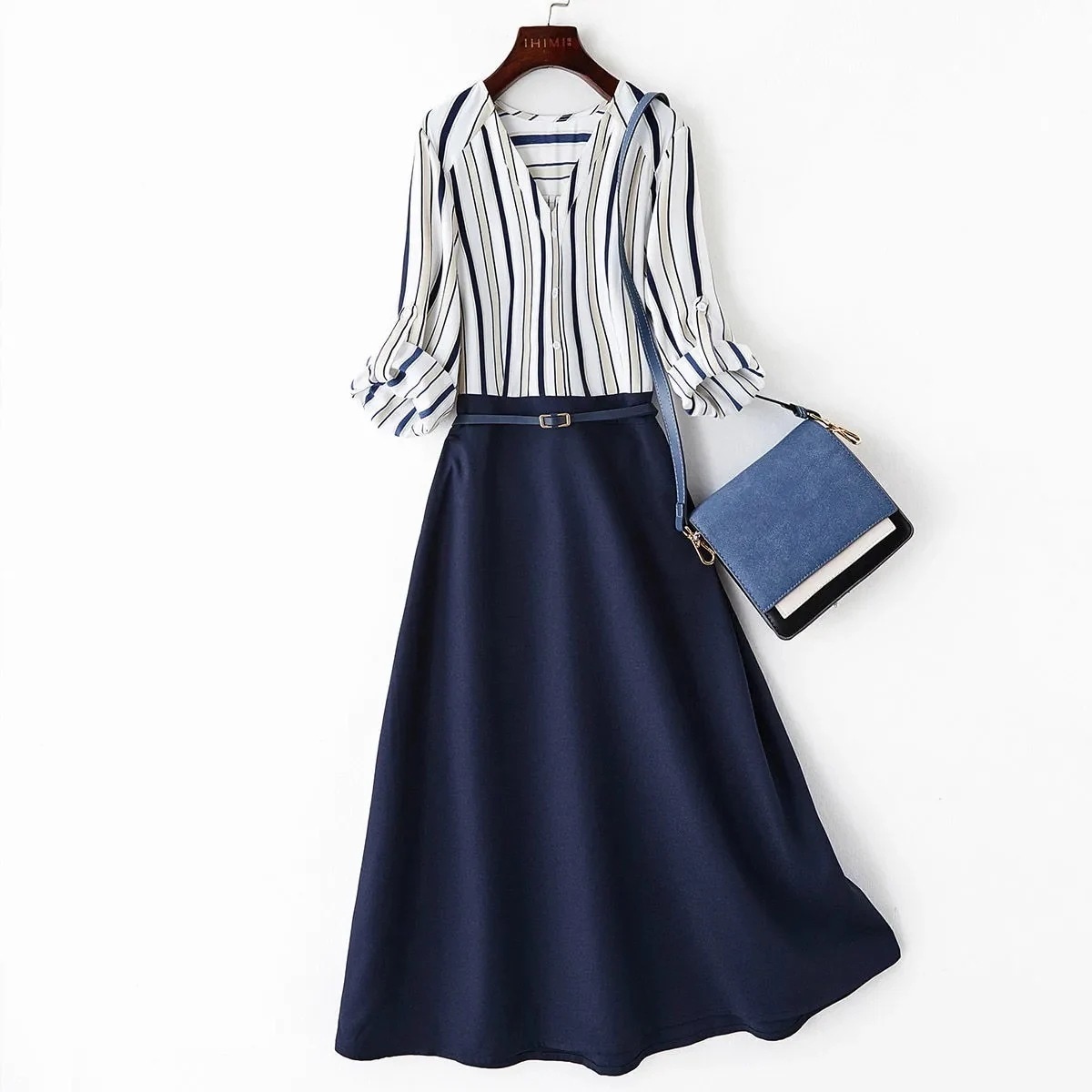 【気質アップ】 おしゃれ度高め 配色 ボーダー ファッション レディース レイヤード / 重ね着風 切り替え ワンピース